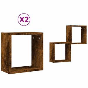 vidaXL &Eacute;tag&egrave;res murales sous forme de cube 2 pcs ch&ecirc;ne fum&eacute; 30x15x30cm