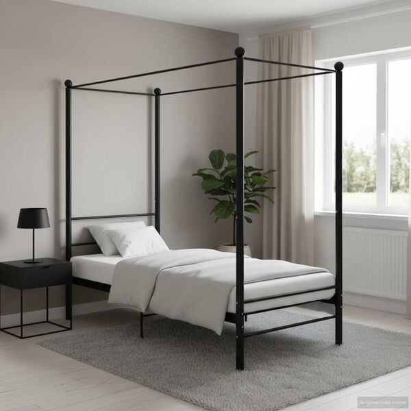 vidaXL Cadre de lit à baldaquin sans matelas noir métal 90x200 cm