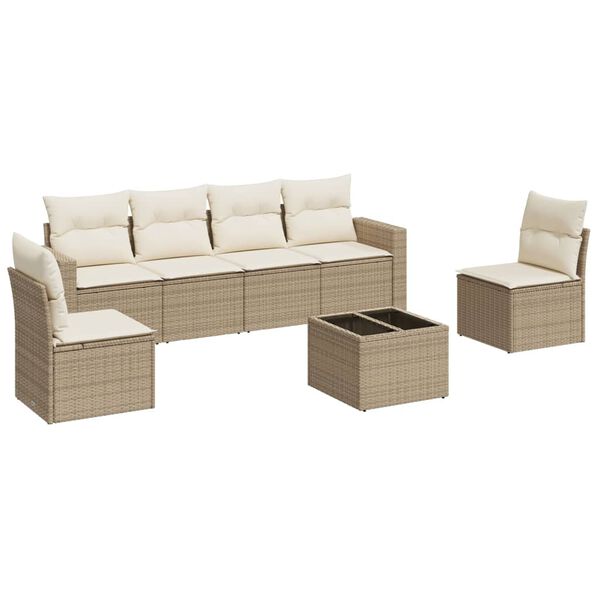 vidaXL Salon de jardin avec coussins 7 pcs beige r&eacute;sine tress&eacute;e