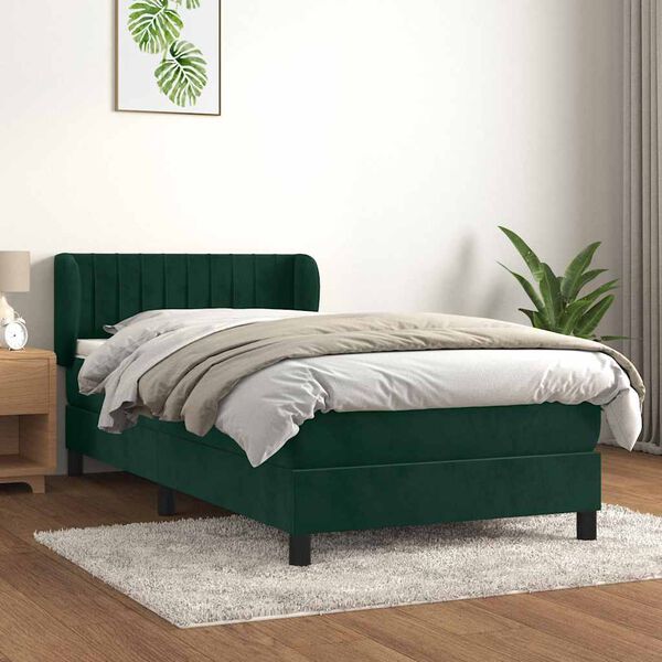 vidaXL Sommier &agrave; lattes de lit et matelas Vert fonc&eacute; 80x200 cm Velours
