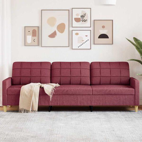 vidaXL Canap&eacute; &agrave; 3 places Rouge bordeaux 210 cm Tissu