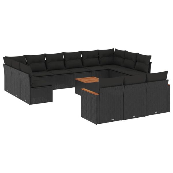 vidaXL Salon de jardin avec coussins 14 pcs noir r&eacute;sine tress&eacute;e