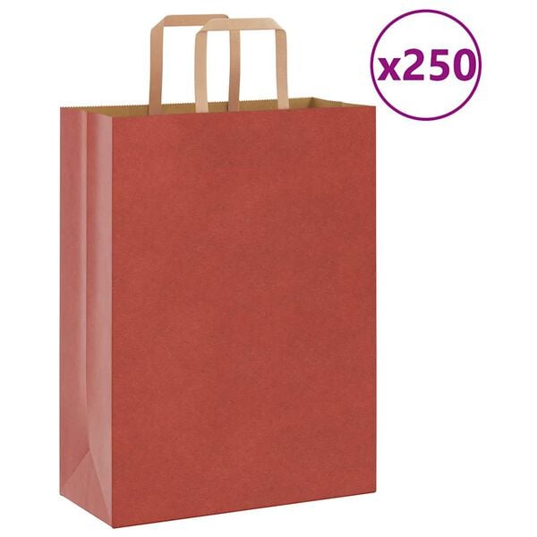 vidaXL Sacs en papier 250 pcs avec poignées rouge 26x12x35 cm