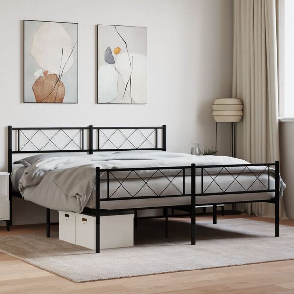 vidaXL Cadre de lit m&eacute;tal sans matelas avec pied de lit noir 120x190cm