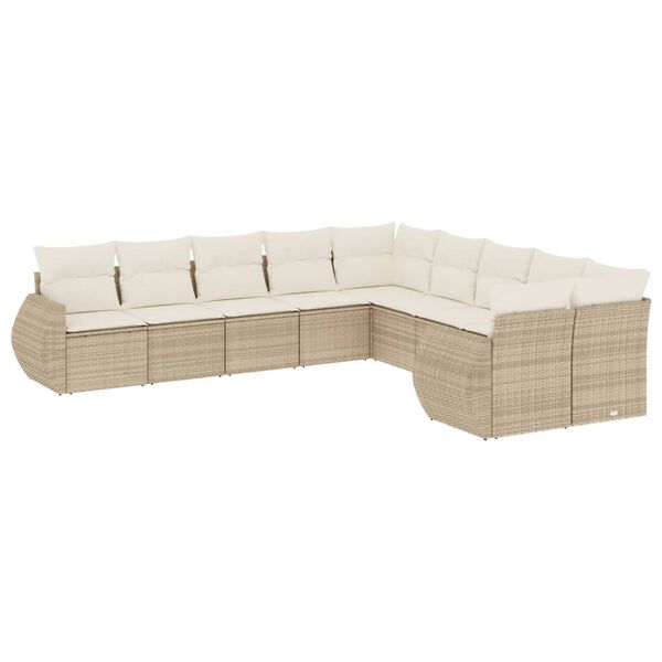 vidaXL Salon de jardin avec coussins 10 pcs beige r&eacute;sine tress&eacute;e