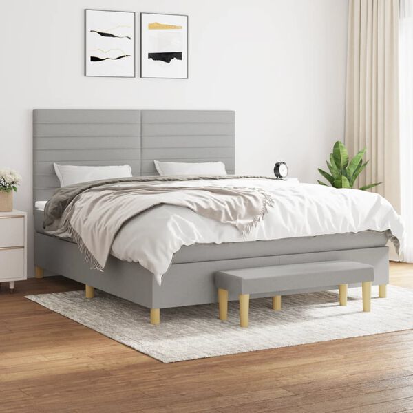 vidaXL Sommier &agrave; lattes de lit avec matelas Gris clair 180x200cm Tissu