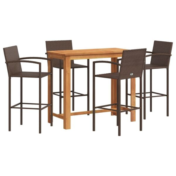 vidaXL Ensemble de bar de jardin 5 pcs marron bois massif acacia rotin