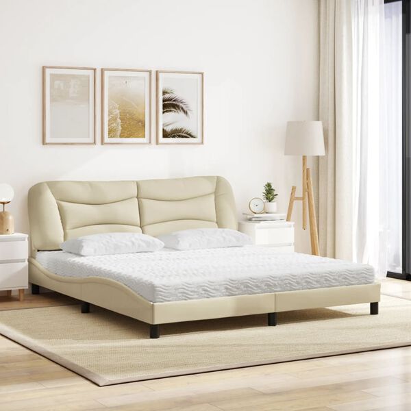 vidaXL Lit avec matelas Hvar cr&egrave;me 180x200 cm tissu
