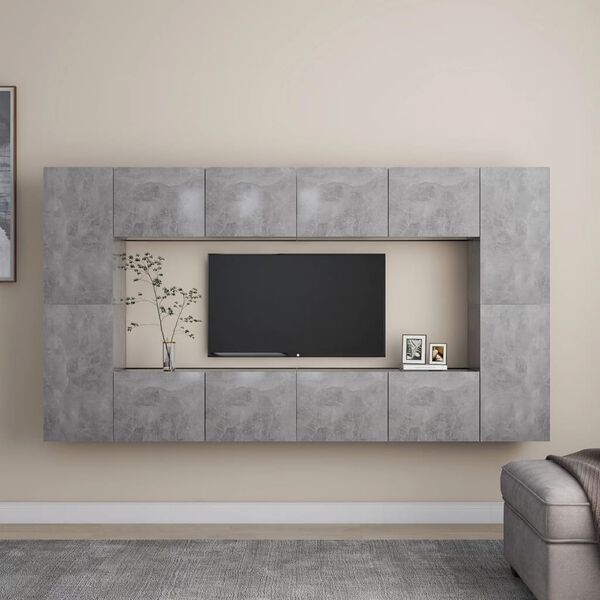 vidaXL Ensemble de meubles TV 8 pcs Gris b&eacute;ton Bois d'ing&eacute;nierie