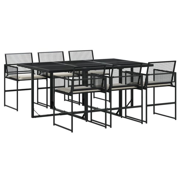 vidaXL Ensemble &agrave; manger de jardin coussins 7 pcs noir r&eacute;sine tress&eacute;e