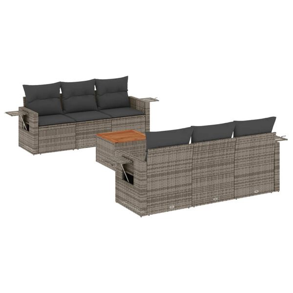 vidaXL Salon de jardin avec coussins 7 pcs gris r&eacute;sine tress&eacute;e
