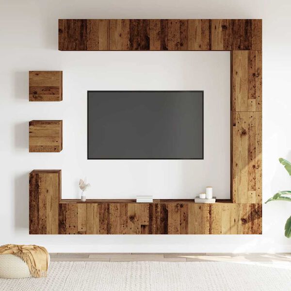 vidaXL Ensemble de meuble TV mural 9 pcs vieux bois bois d'ing&eacute;nierie