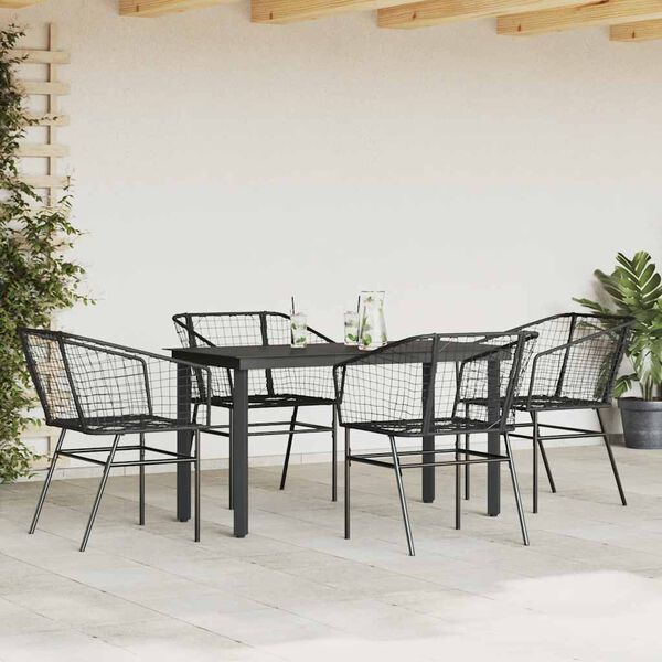 vidaXL Ensemble &agrave; manger de jardin 5 pcs noir r&eacute;sine tress&eacute;e verre