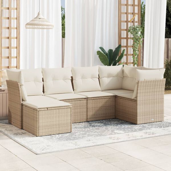 vidaXL Salon de jardin avec coussins 6 pcs beige r&eacute;sine tress&eacute;e