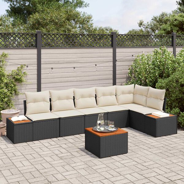 vidaXL Ensemble de canap&eacute; de jardin 6 pcs Noir et Cr&egrave;me Polyrotin