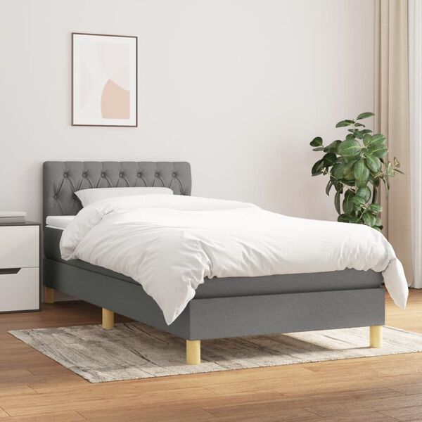 vidaXL Sommier &agrave; lattes de lit avec matelas Gris fonc&eacute; 90x200 cm Tissu