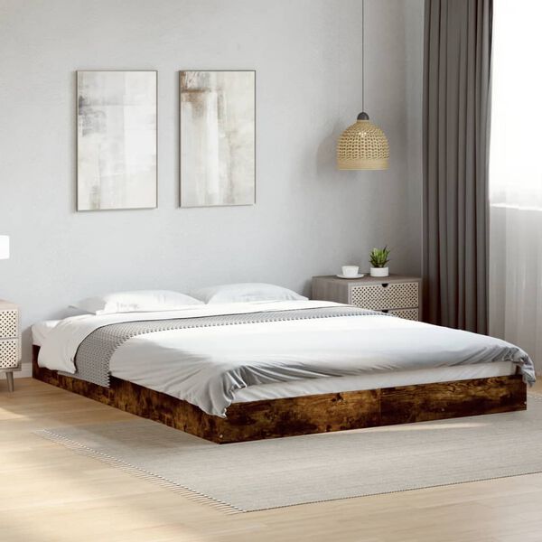 vidaXL Cadre de lit sans matelas ch&ecirc;ne fum&eacute; 150x200 cm bois ing&eacute;nierie