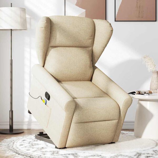 vidaXL Fauteuil inclinable de massage Cr&egrave;me Tissu