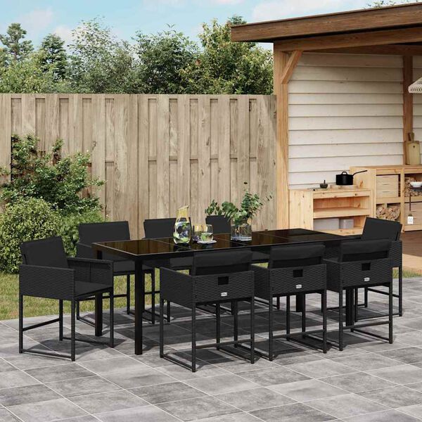 vidaXL Ensemble de salle &agrave; manger pour jardin 9 pcs Noir polyrotin