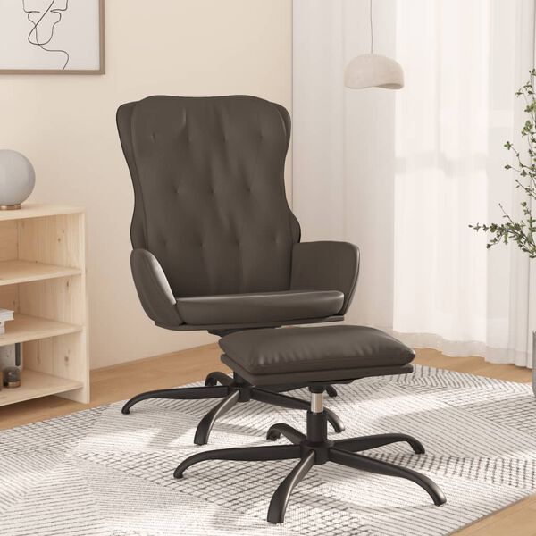 vidaXL Chaise de relaxation et repose-pied Gris anthracite Similicuir