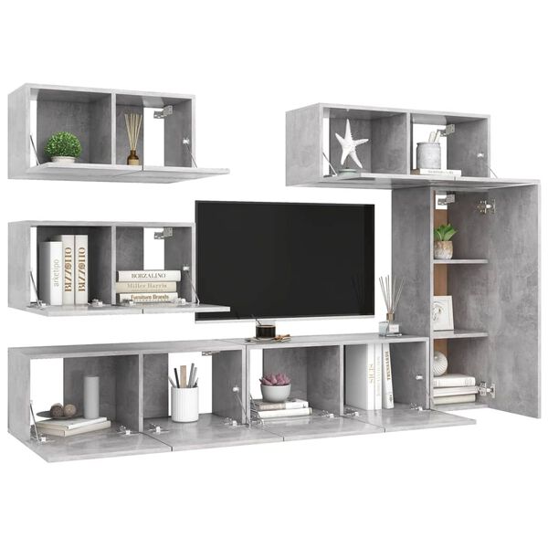 vidaXL Ensemble de meubles TV 6 pcs Gris béton Bois d'ingénierie