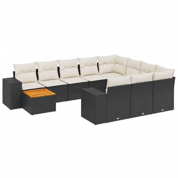 vidaXL Salon de jardin 11 pcs avec coussins noir r&eacute;sine tress&eacute;e
