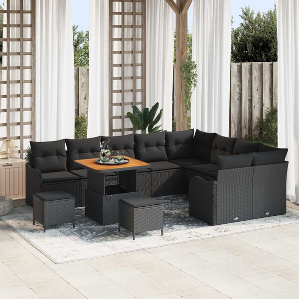 vidaXL Ensemble de canap&eacute; de jardin avec coussin 12 pcs Noir