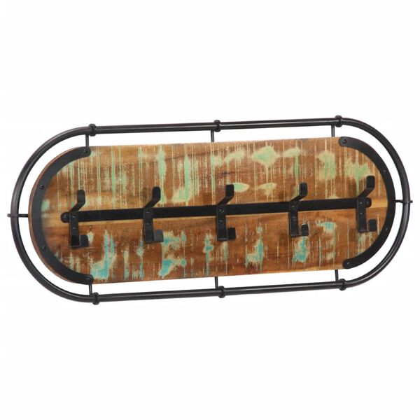 vidaXL Porte-manteau mural avec 5 crochets bois massif r&eacute;cup&eacute;r&eacute;