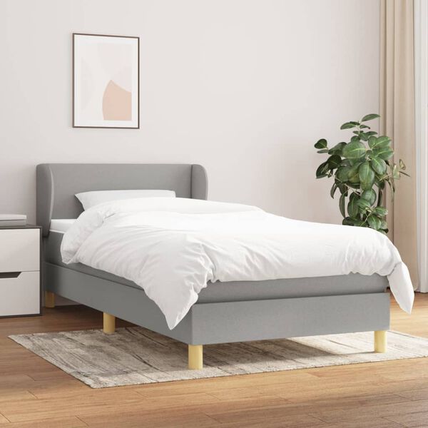 vidaXL Sommier &agrave; lattes de lit avec matelas Gris clair 90x200 cm Tissu