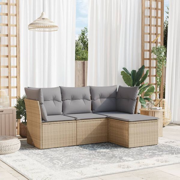 vidaXL Salon de jardin avec coussins 4 pcs beige r&eacute;sine tress&eacute;e