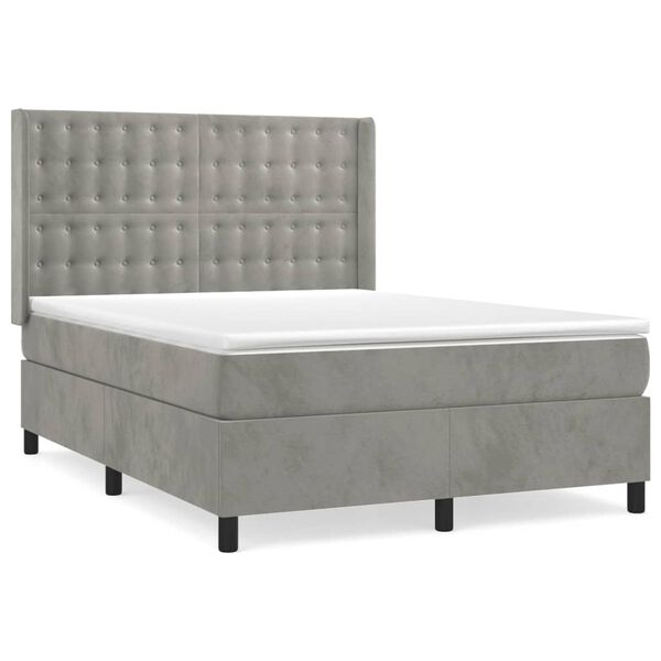 vidaXL Sommier &agrave; lattes de lit et matelas Gris clair 140x190cm Velours