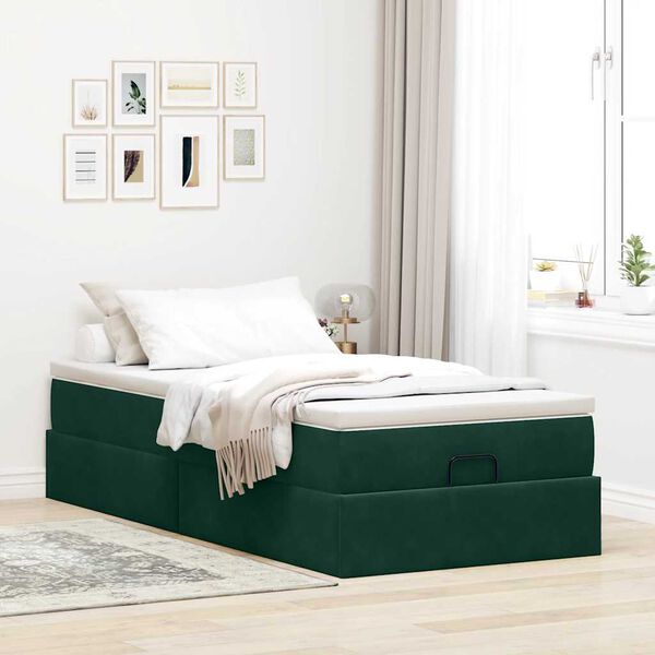 vidaXL Cadre de lit ottoman avec matelas vert fonc&eacute; 90x190 cm velours