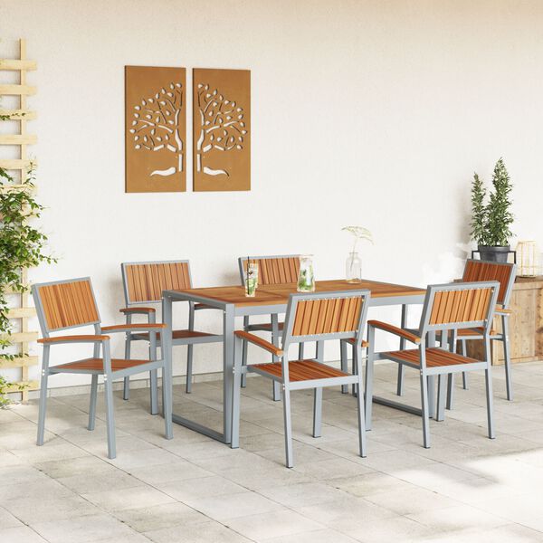 vidaXL Ensemble de salle à manger pour jardin 7 pcs Gris et marron