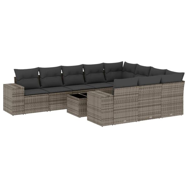 vidaXL Salon de jardin 11 pcs avec coussins gris r&eacute;sine tress&eacute;e