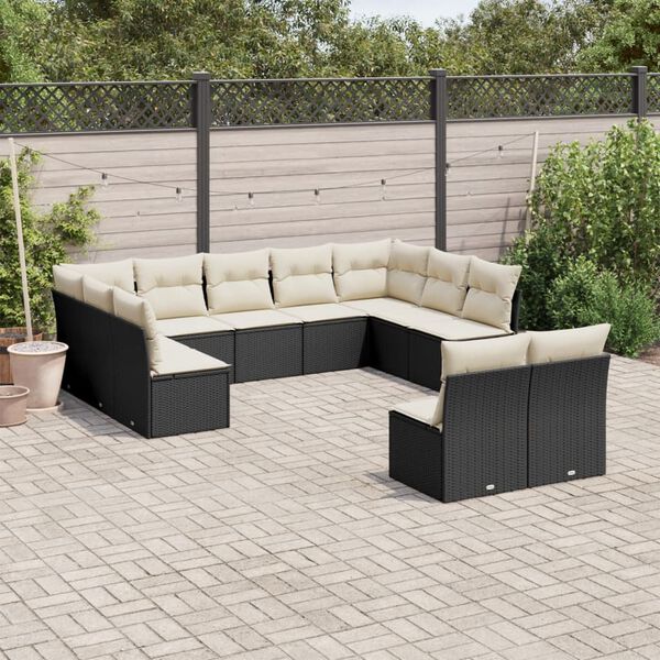 vidaXL Salon de jardin 11 pcs avec coussins noir r&eacute;sine tress&eacute;e