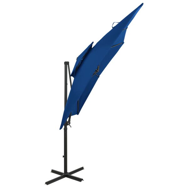 vidaXL Parasol de jardin en porte-à-faux à double toit bleu azuré