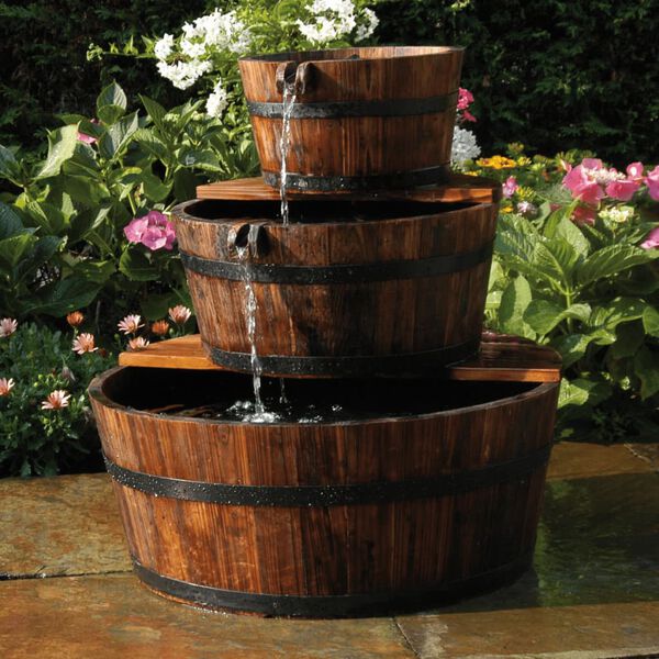 Ubbink Fontaine &agrave; cascade de jardin en forme de 3 barils Bois