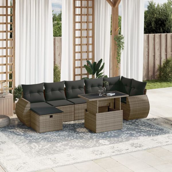 vidaXL Salon de jardin 8 pcs avec coussins gris r&eacute;sine tress&eacute;e
