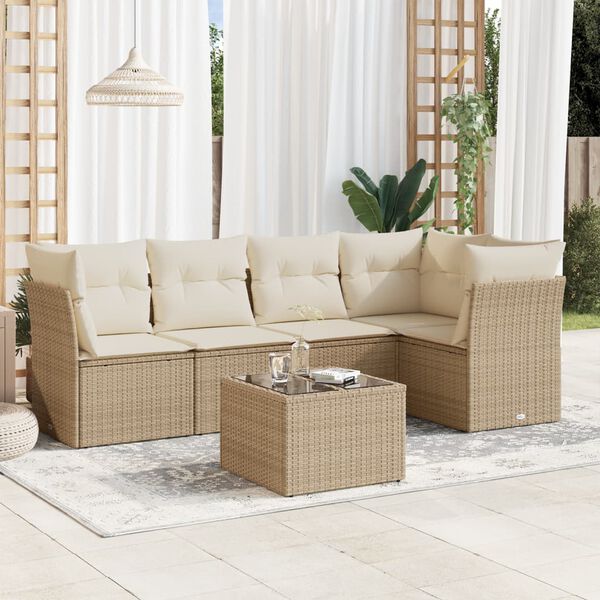 vidaXL Salon de jardin avec coussins 6 pcs beige r&eacute;sine tress&eacute;e