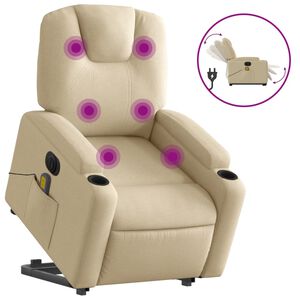 vidaXL Fauteuil inclinable de massage &eacute;lectrique Cr&egrave;me Tissu