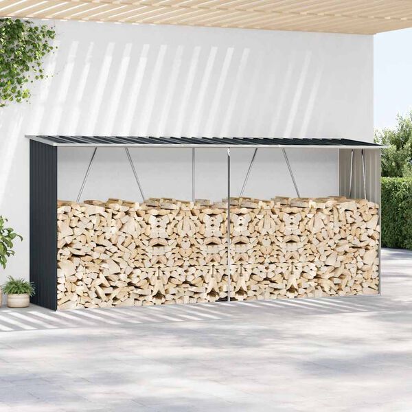 vidaXL Abri de stockage à bois Acier galvanisé 330x84x152cm Anthracite