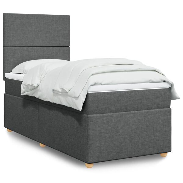 vidaXL Sommier à lattes de lit avec matelas Gris foncé 100x200cm Tissu