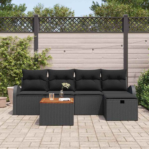 vidaXL Ensemble de canap&eacute; de jardin avec coussin 6 pcs Noir Poly rotin