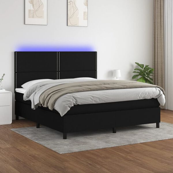vidaXL Sommier &agrave; lattes de lit et matelas et LED Noir 180x200 cm Tissu