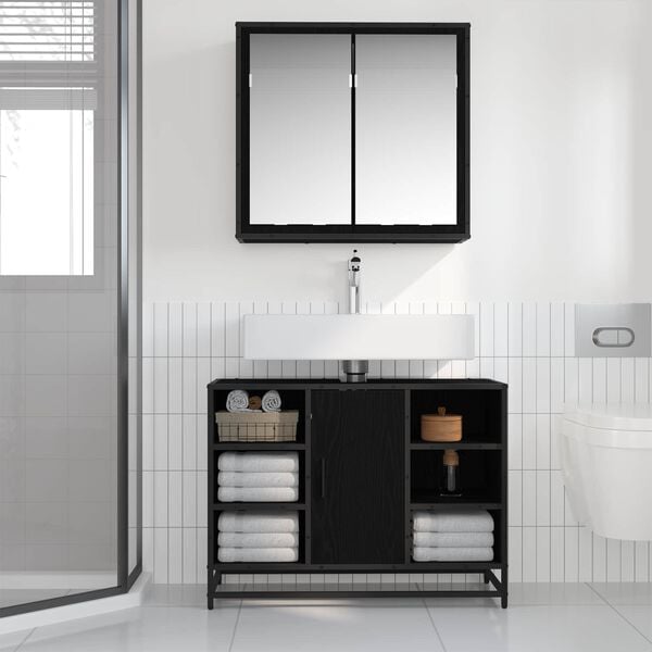 vidaXL Ensemble de mobilier de salle de bain 2 pcs Ch&ecirc;ne noir