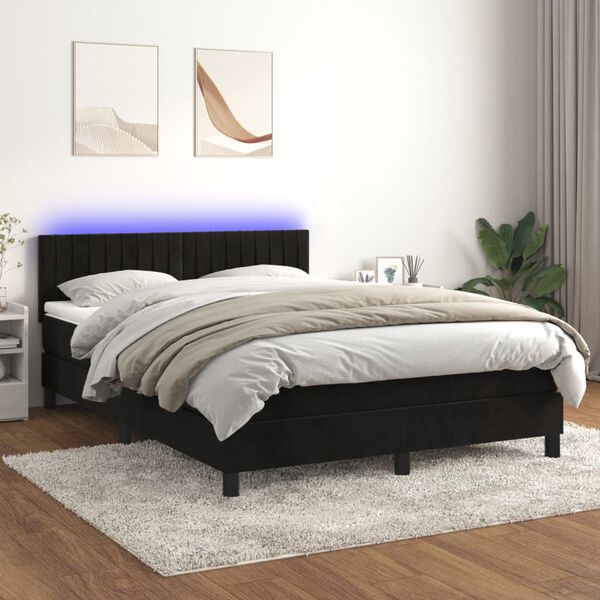 vidaXL Sommier &agrave; lattes de lit avec matelas et LED Noir 140x200 cm