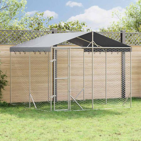vidaXL Chenil d'ext&eacute;rieur pour chiens avec toit argent&eacute; 3x3x2,5 m