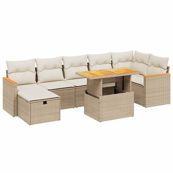 vidaXL Salon de jardin avec coussins 8 pcs beige r&eacute;sine tress&eacute;e