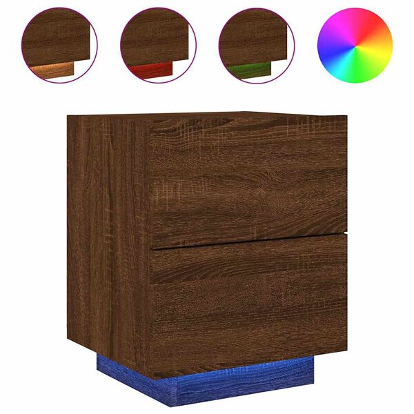 vidaXL Armoire de chevet et lumi&egrave;res LED ch&ecirc;ne marron bois ing&eacute;nierie