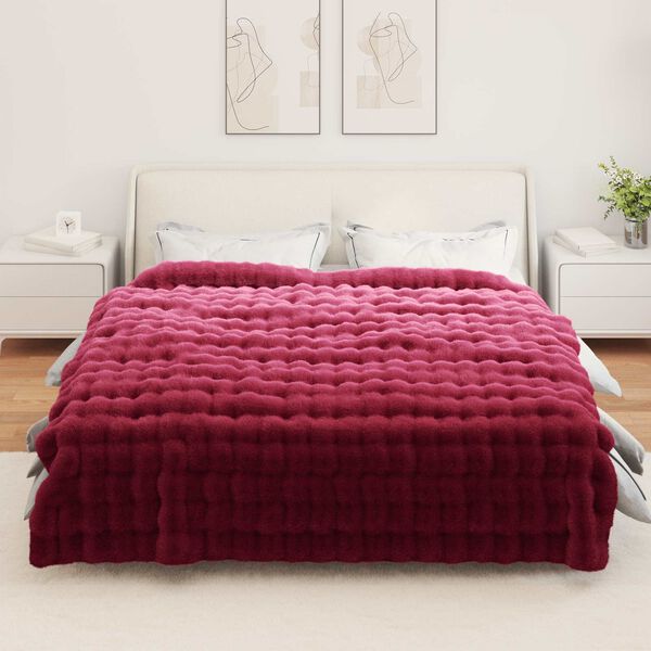 vidaXL Couverture en Fourrure de Lapin Synth&eacute;tique Rouge Bordeaux